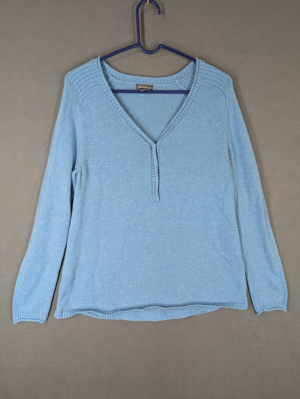 Eddie Bauers Sweater Womens Large Blue V Neck Henley